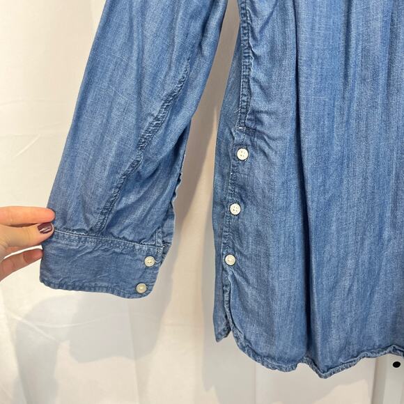 TALBOTS Popover Tunic Top Long Sleeve Collar Henley Tencel Chambray Blue 2X Plus - Picture 5 of 8